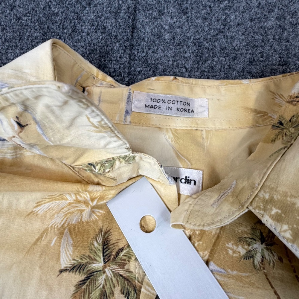 Pierre Cardin Mens XXL Yellow Tropical Palm Tree Island Cotton Camp Shirt SS - Picture 5 of 7